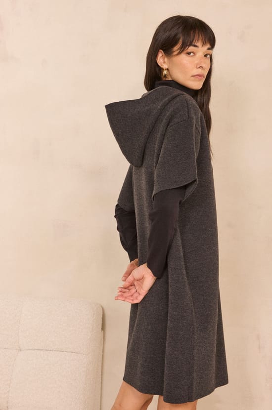 Charcoal gray blended wool dress PENSEE;${refinementColor}