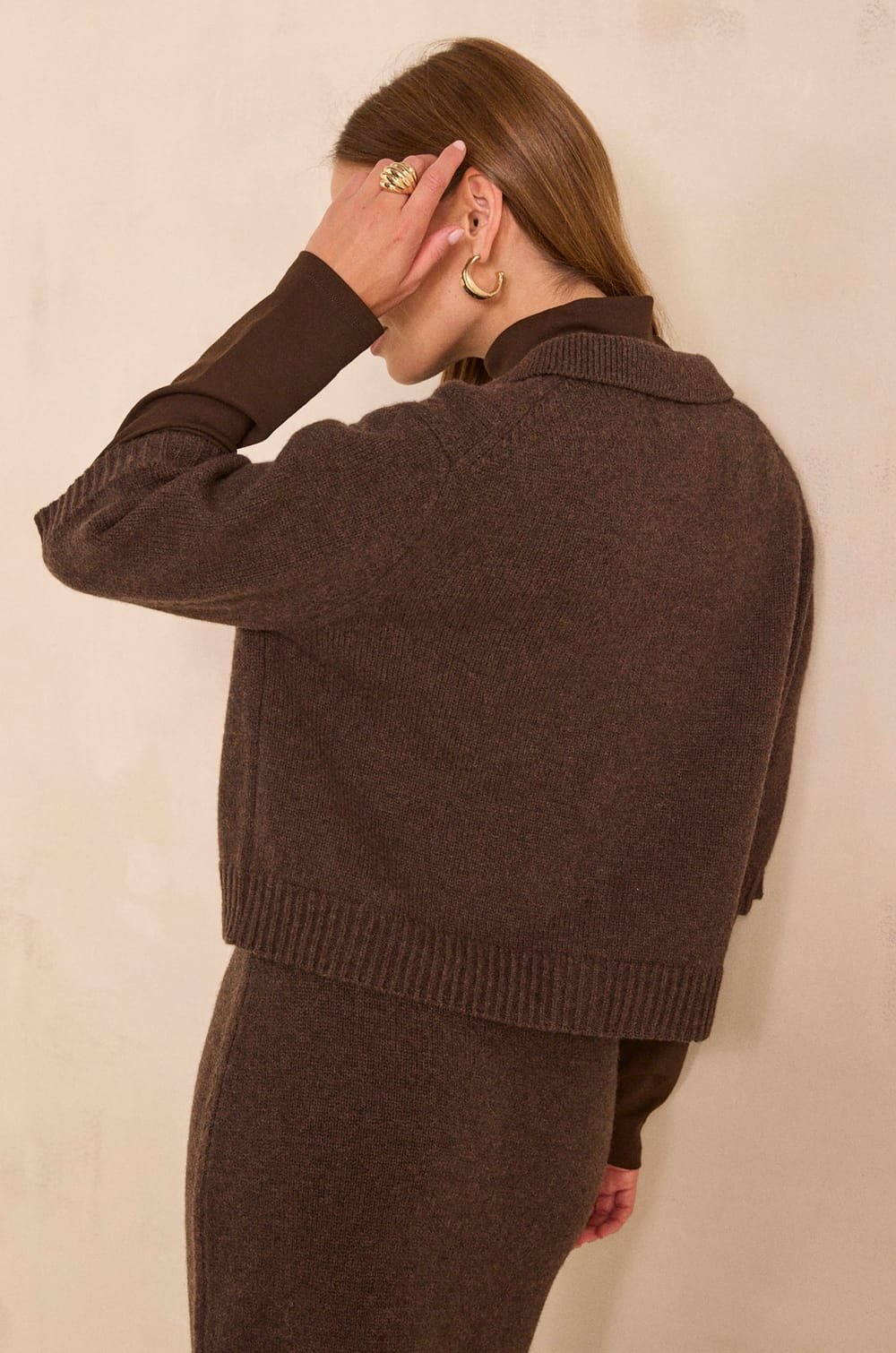 Chocolate 3/4 sleeve wool vest by ALDO;${refinementColor}
