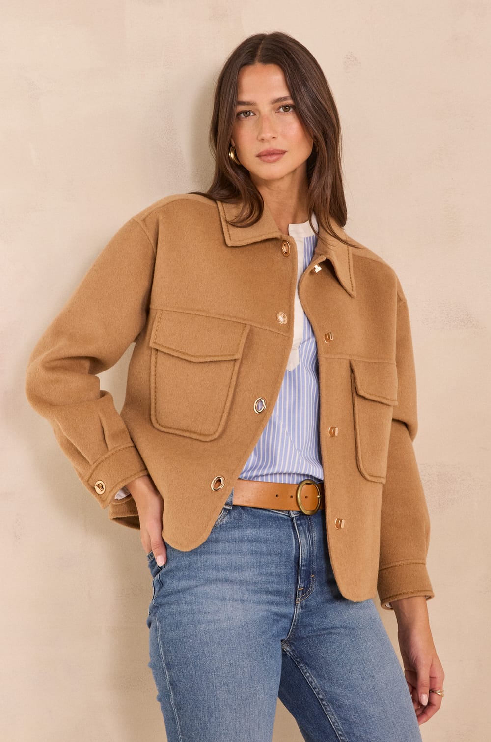 CLEA long sleeve blended wool jacket;${refinementColor}
