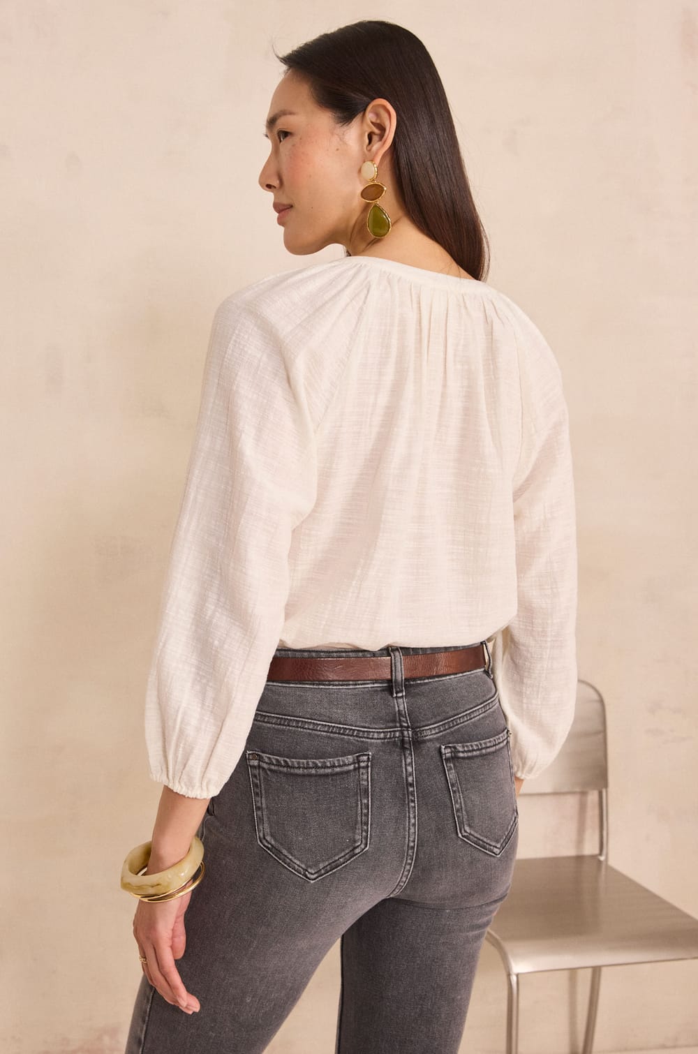 3/4 sleeve embroidered cotton blouse DELICATE;${refinementColor}