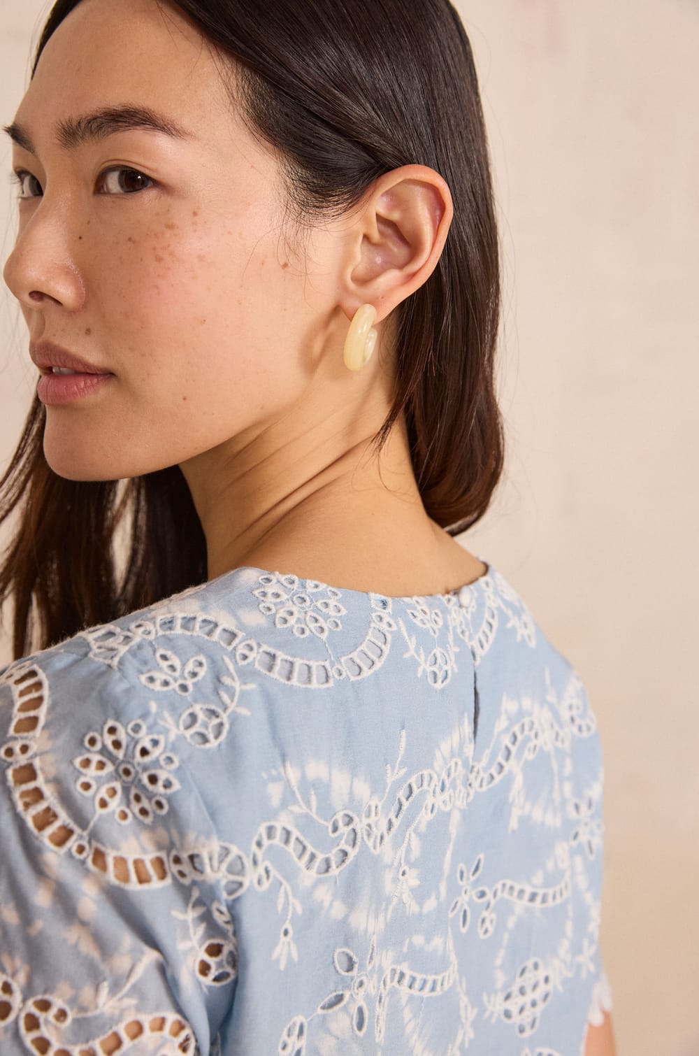 Embroidered 3/4 sleeve cotton blouse DANTY;${refinementColor}