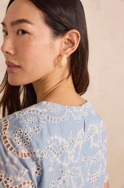 Embroidered 3/4 sleeve cotton blouse DANTY;${refinementColor}
