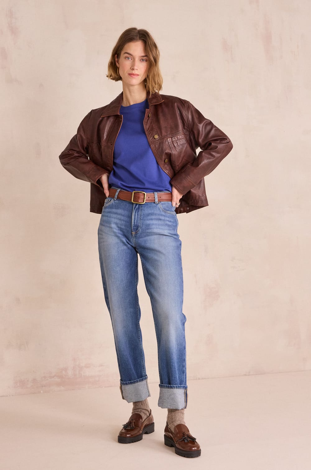 Cropped jeans met gevlochten details ROMA;${refinementColor}