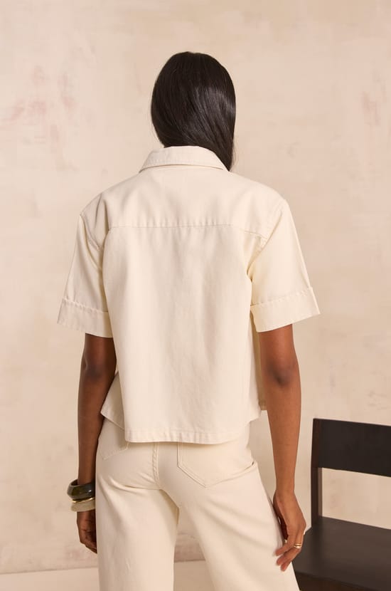 DIEGO short-sleeve denim shirt;${refinementColor}