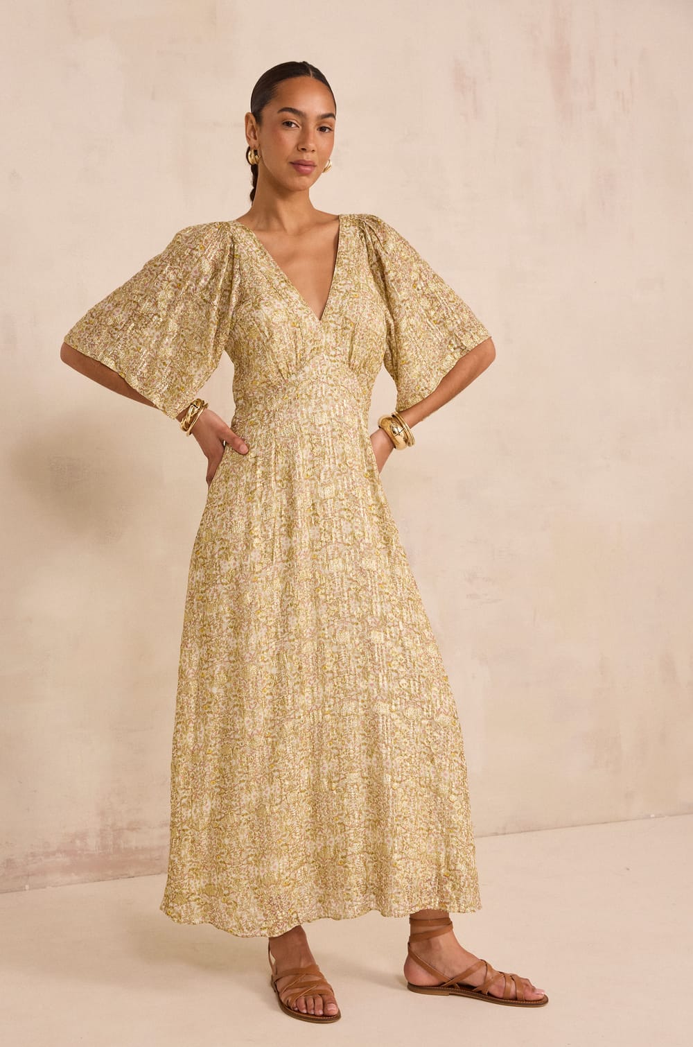 Flowy dress with shiny print BRIDGET;${refinementColor}