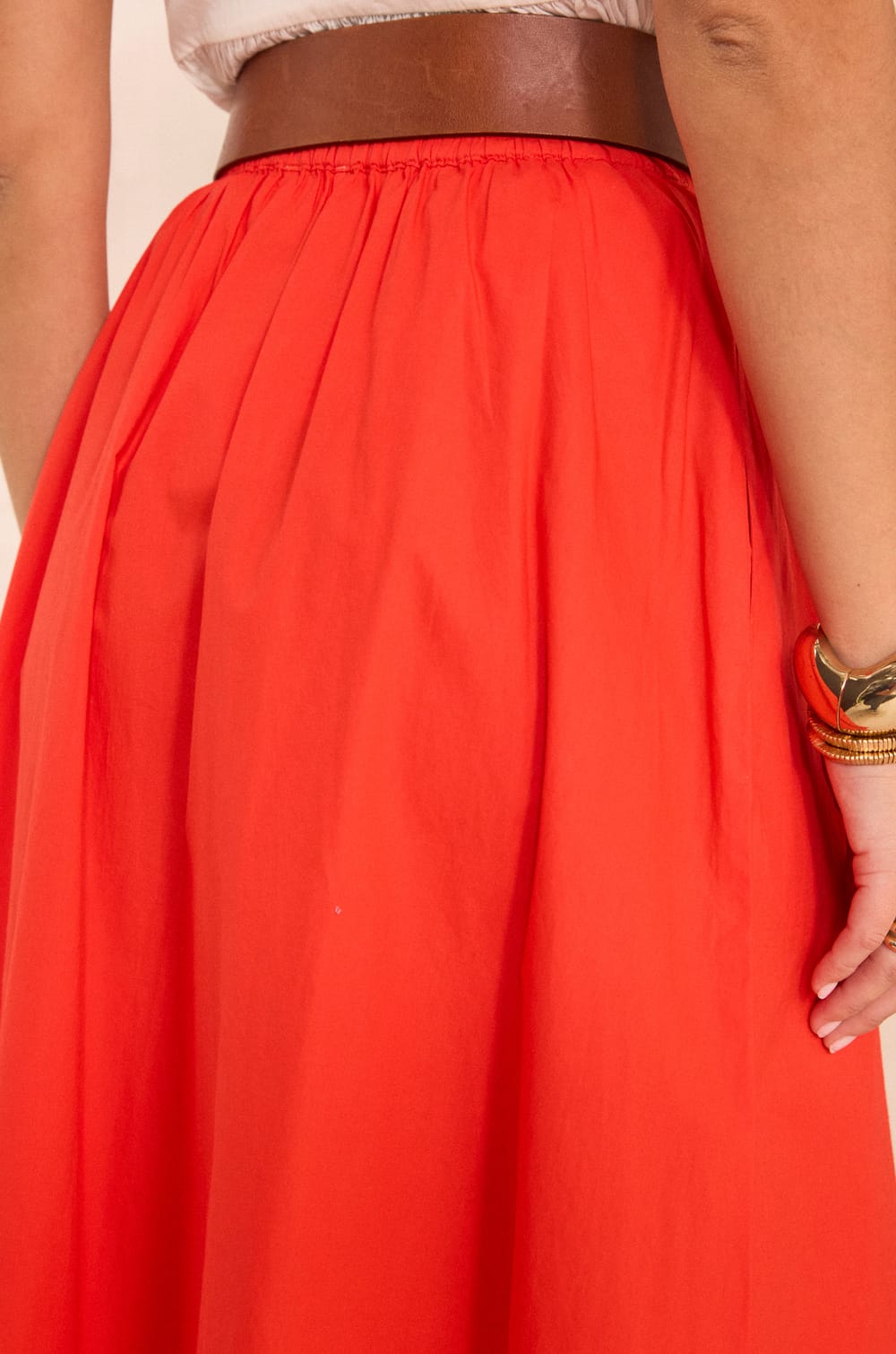 Brown fluid cotton midi skirt;${refinementColor}
