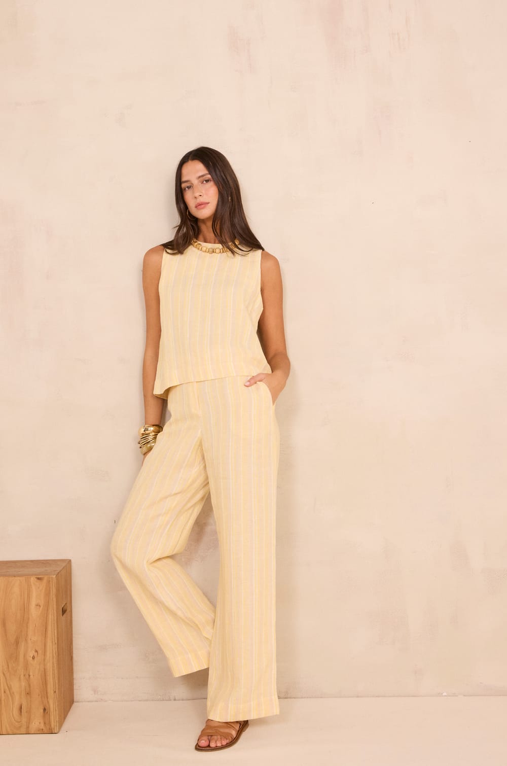 Sleeveless striped linen top MELINA;${refinementColor}