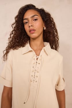 Short straight dress in mixed cotton WHITE;${refinementColor}