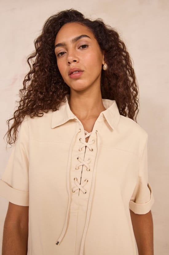 Short straight dress in mixed cotton WHITE;${refinementColor}