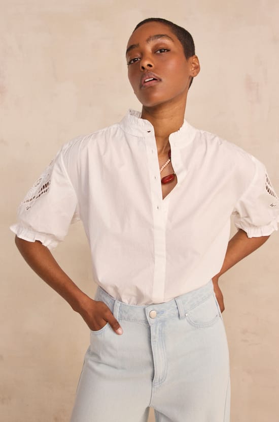 Short-sleeved embroidered cotton blouse DONCASTER;${refinementColor}