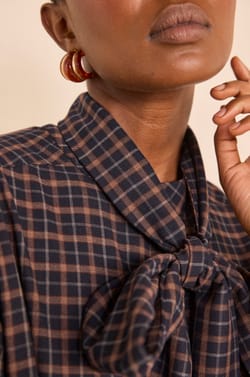 Straight checkered dress with bow tie collar PARSY;${refinementColor}