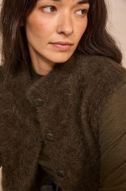 Khaki sleeveless cardigan in mixed mohair AYMIE;${refinementColor}