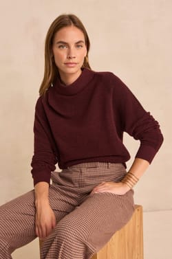 Burgundy long-sleeved blended wool sweater ANNETTE;${refinementColor}