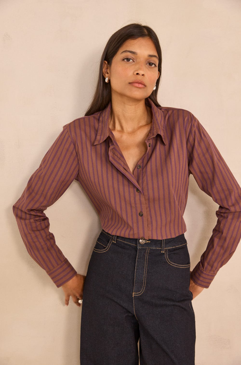 MARCEAU striped cotton blend blouse;${refinementColor}