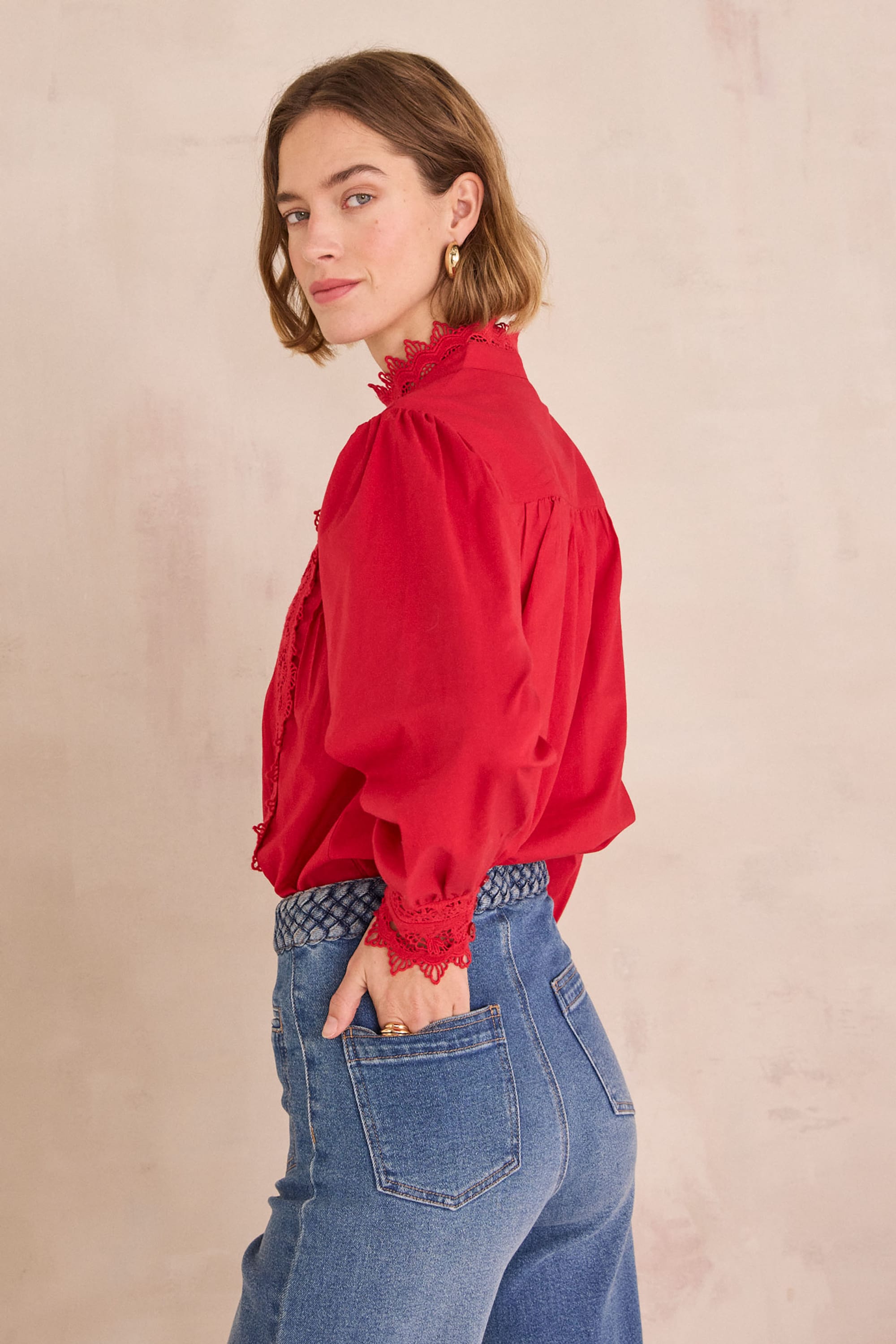 100% cotton embroidered blouse DALILA woman | RED | Maison 123