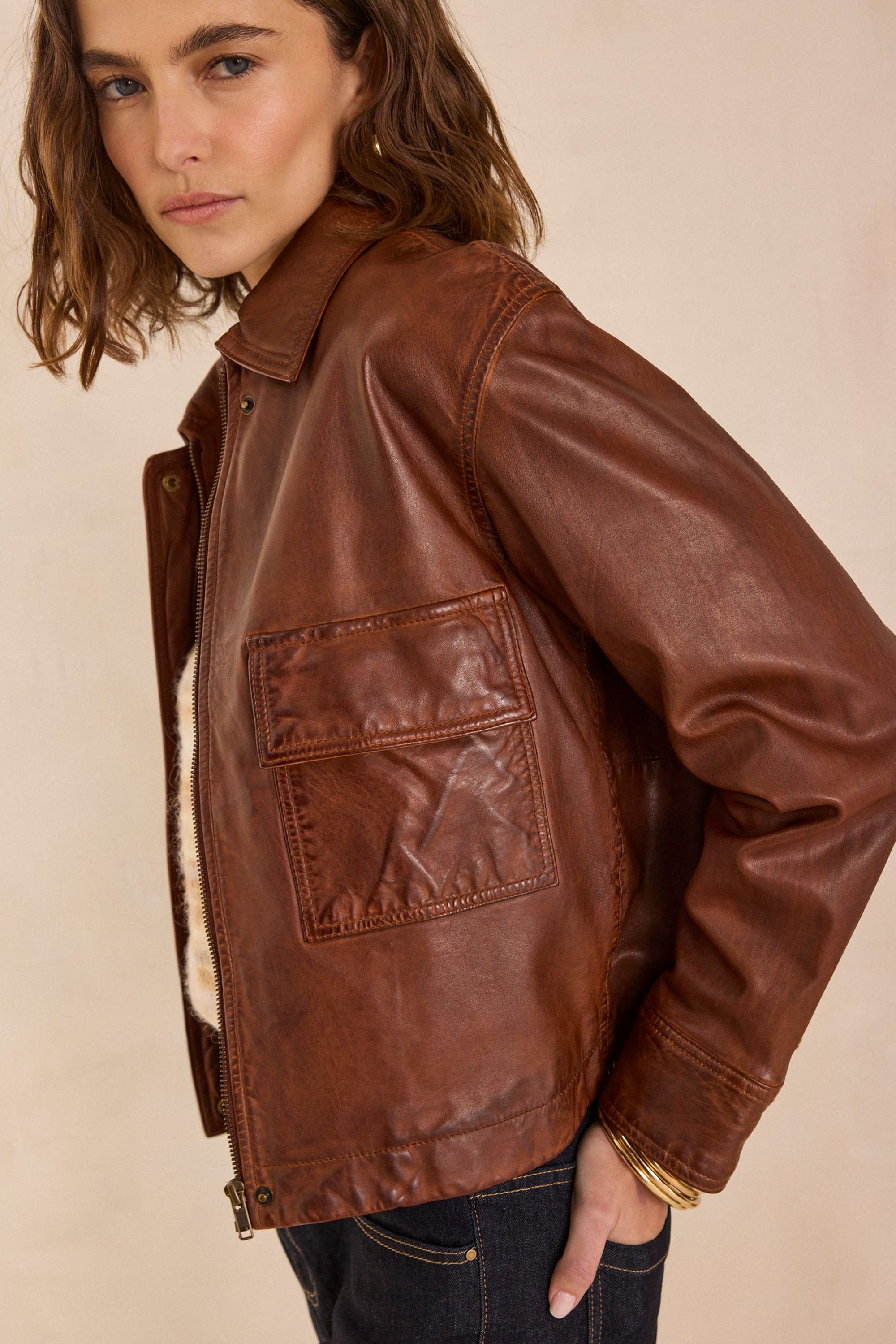 COCO leather jacket woman | CINNAMON | Maison 123