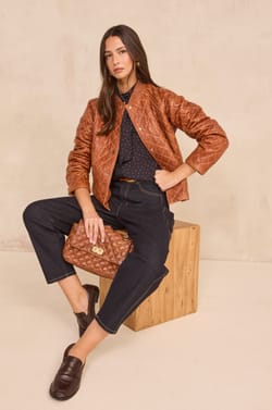 Cinnamon quilted leather jacket BETSY;${refinementColor}