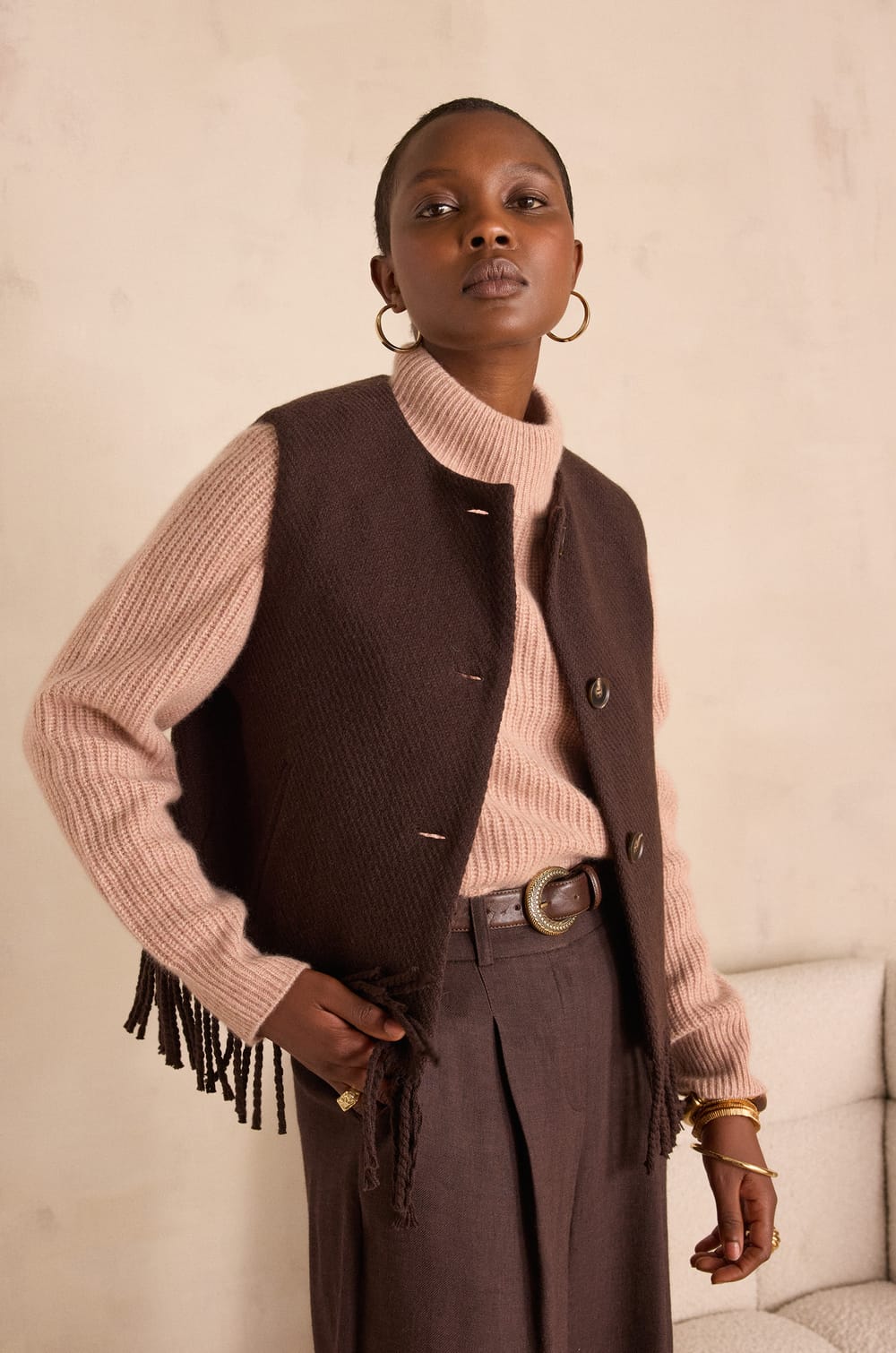 PAIGE fringed wool waistcoat;${refinementColor}