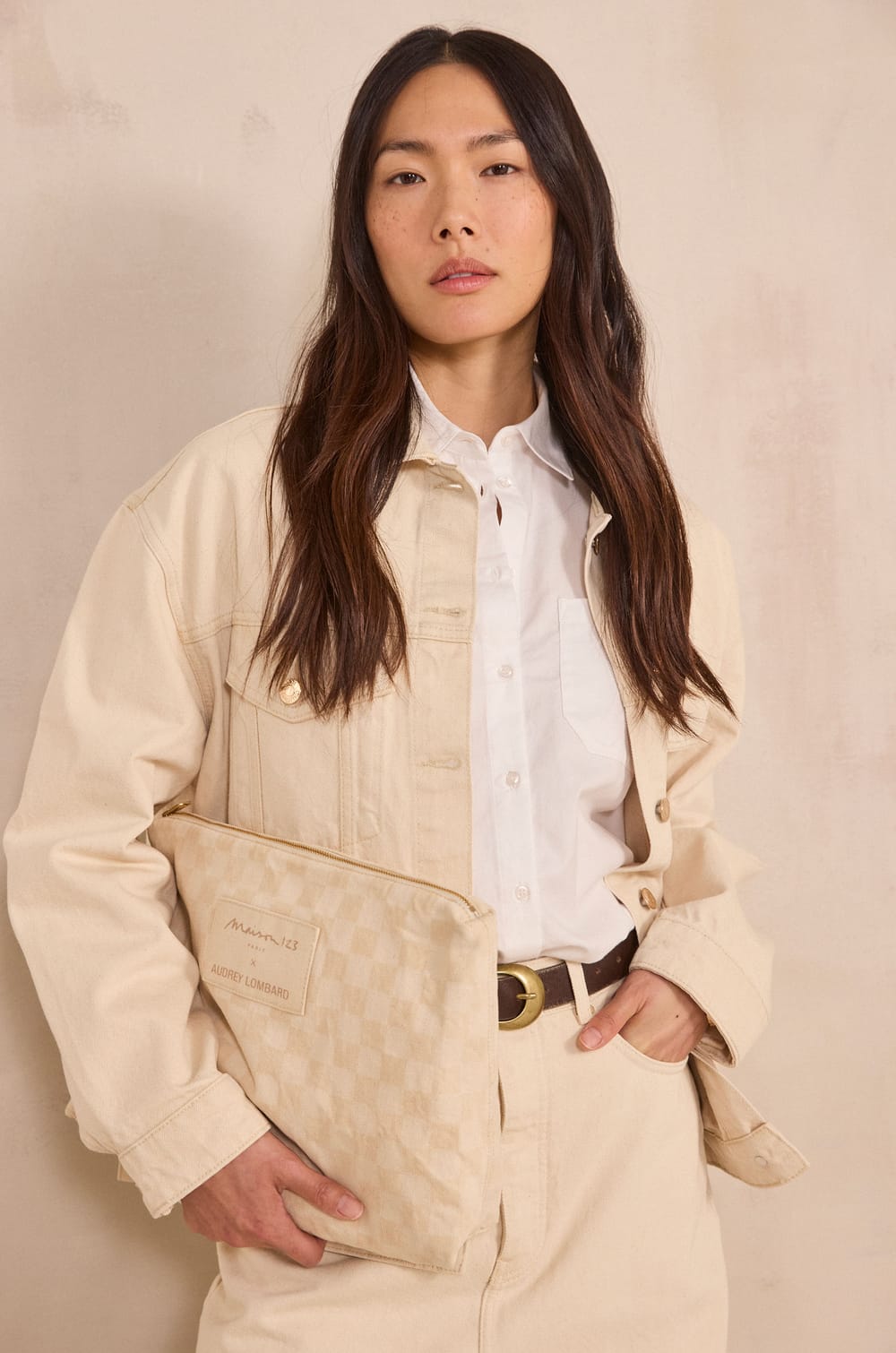 Pochette en jean &agrave; carreaux Audrey Lombard x Maison 123 SUZIE;${refinementColor}