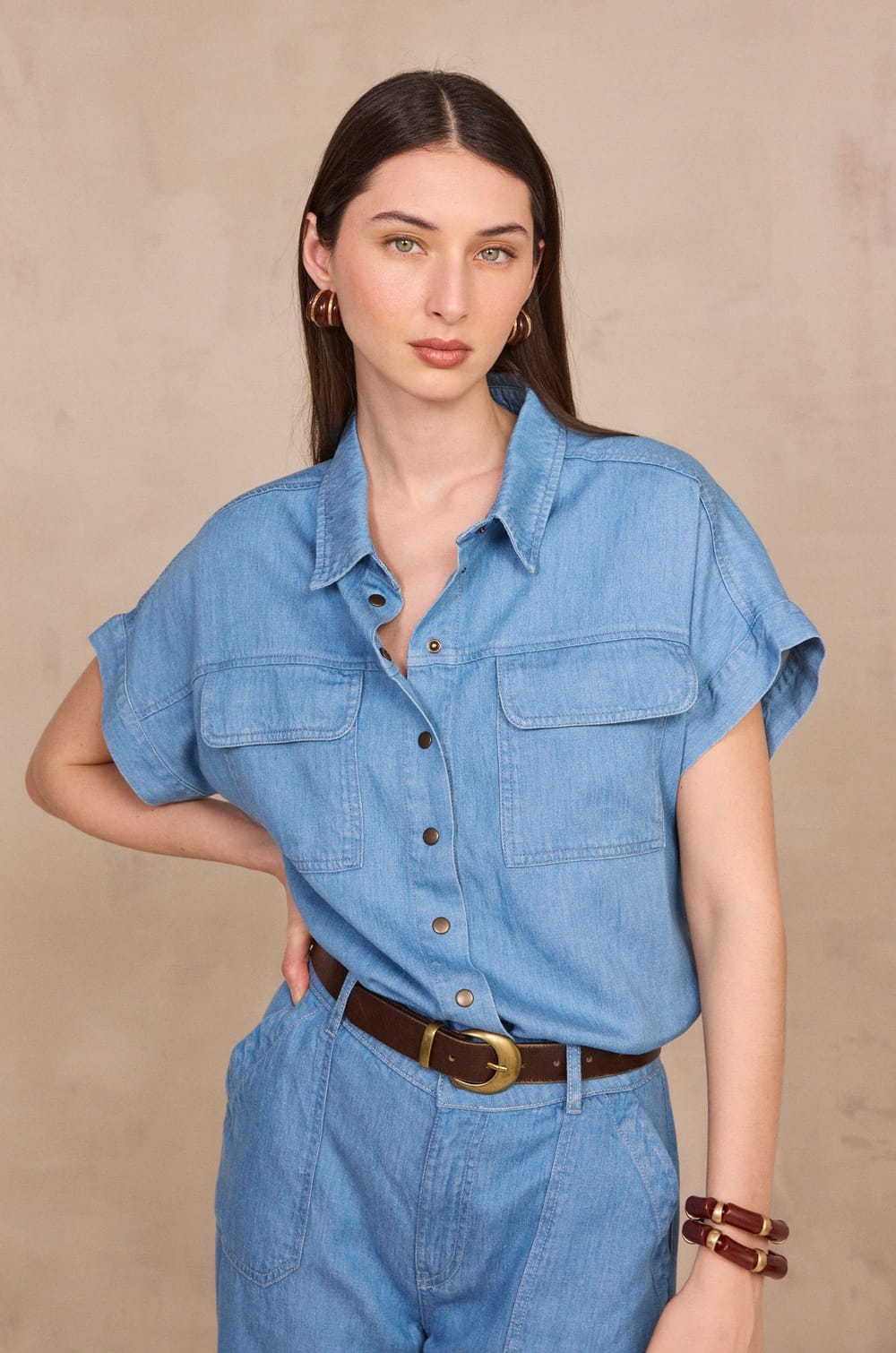 Chemise &agrave; manches courtes en denim DULCINEA;${refinementColor}