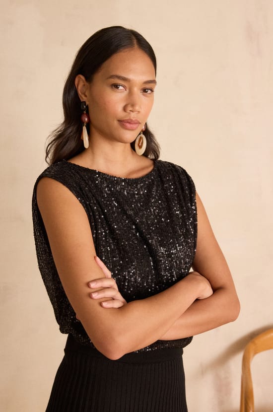 Sleeveless T-shirt with sequins FELICITE;${refinementColor}