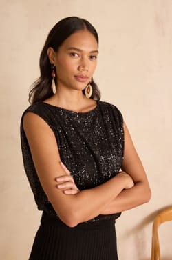 Sleeveless T-shirt with sequins FELICITE;${refinementColor}