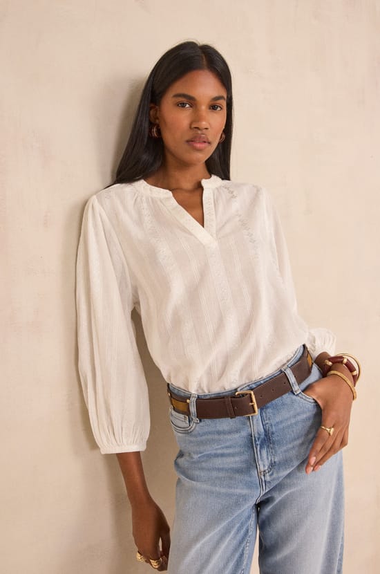 Blouse brod&eacute;e &agrave; manches longues DARNELLE;${refinementColor}