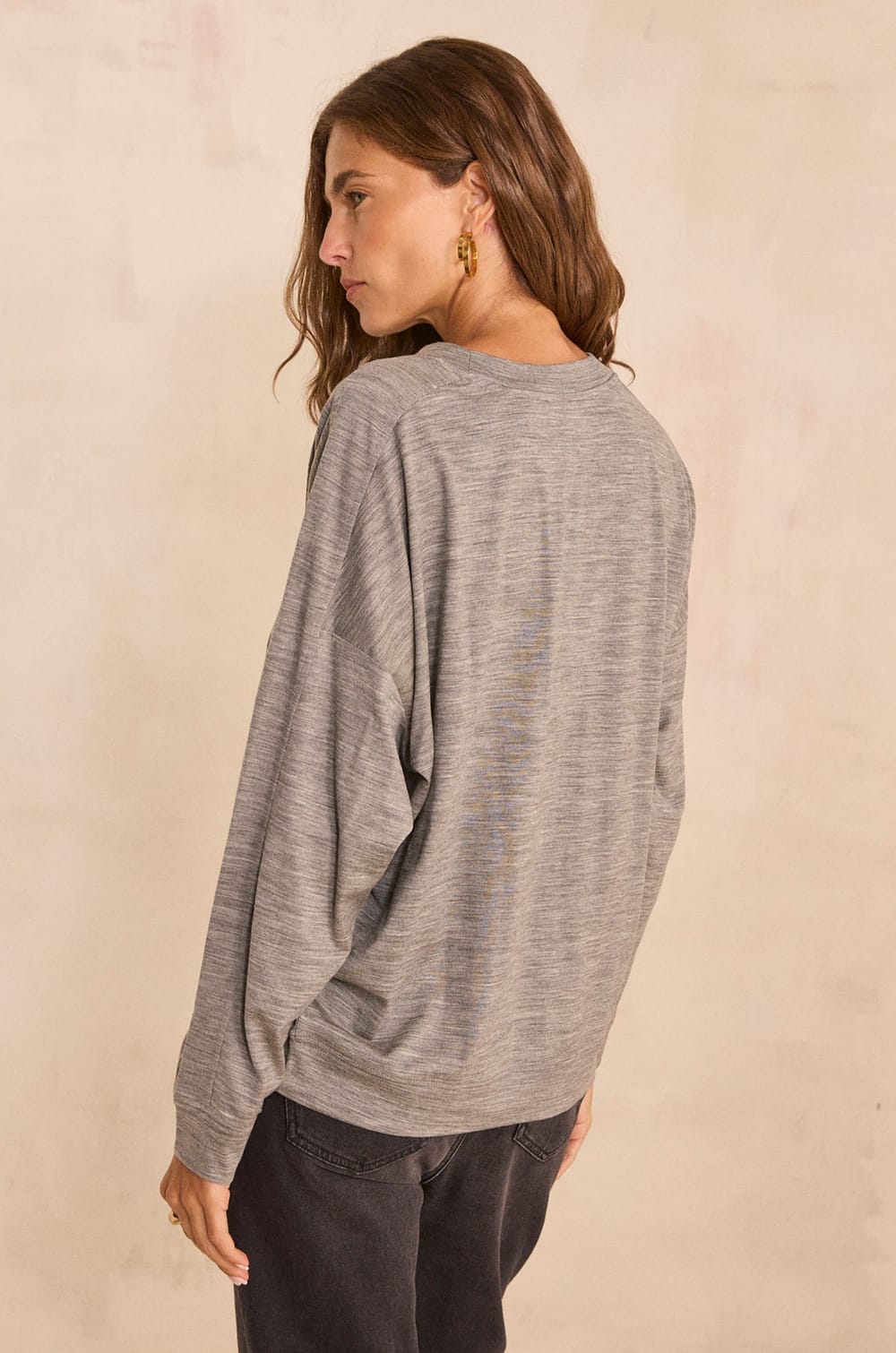 T-shirt anthracite &agrave; manches longues en laine TEOPHILE;${refinementColor}