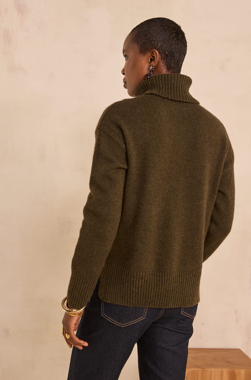 Pull kaki &agrave; manches longues en laine m&eacute;lang&eacute;e ARNOLD;${refinementColor}