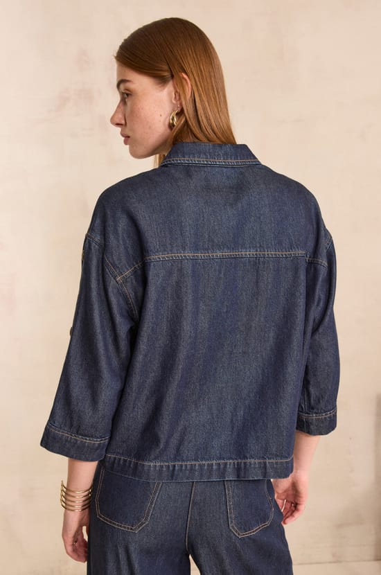 3/4 Sleeve Denim Blouse MILO;${refinementColor}