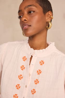 Blusa de algod&oacute;n bordada de mangas largas DANTESSE;${refinementColor}
