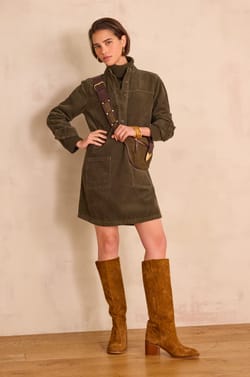 RITA straight shirt dress in velvet;${refinementColor}