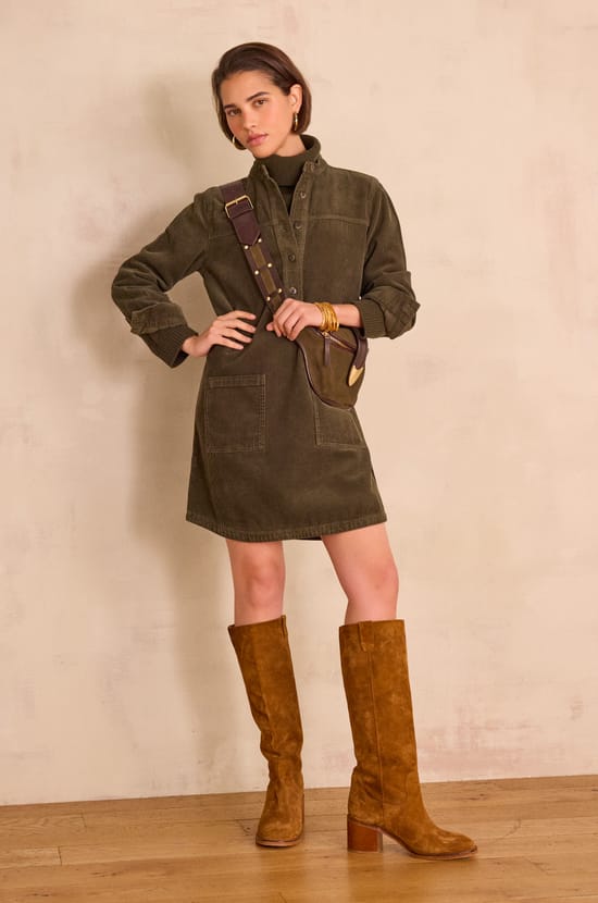 RITA straight shirt dress in velvet;${refinementColor}
