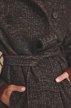 Long belted coat in blended wool DJOVANNI;${refinementColor}