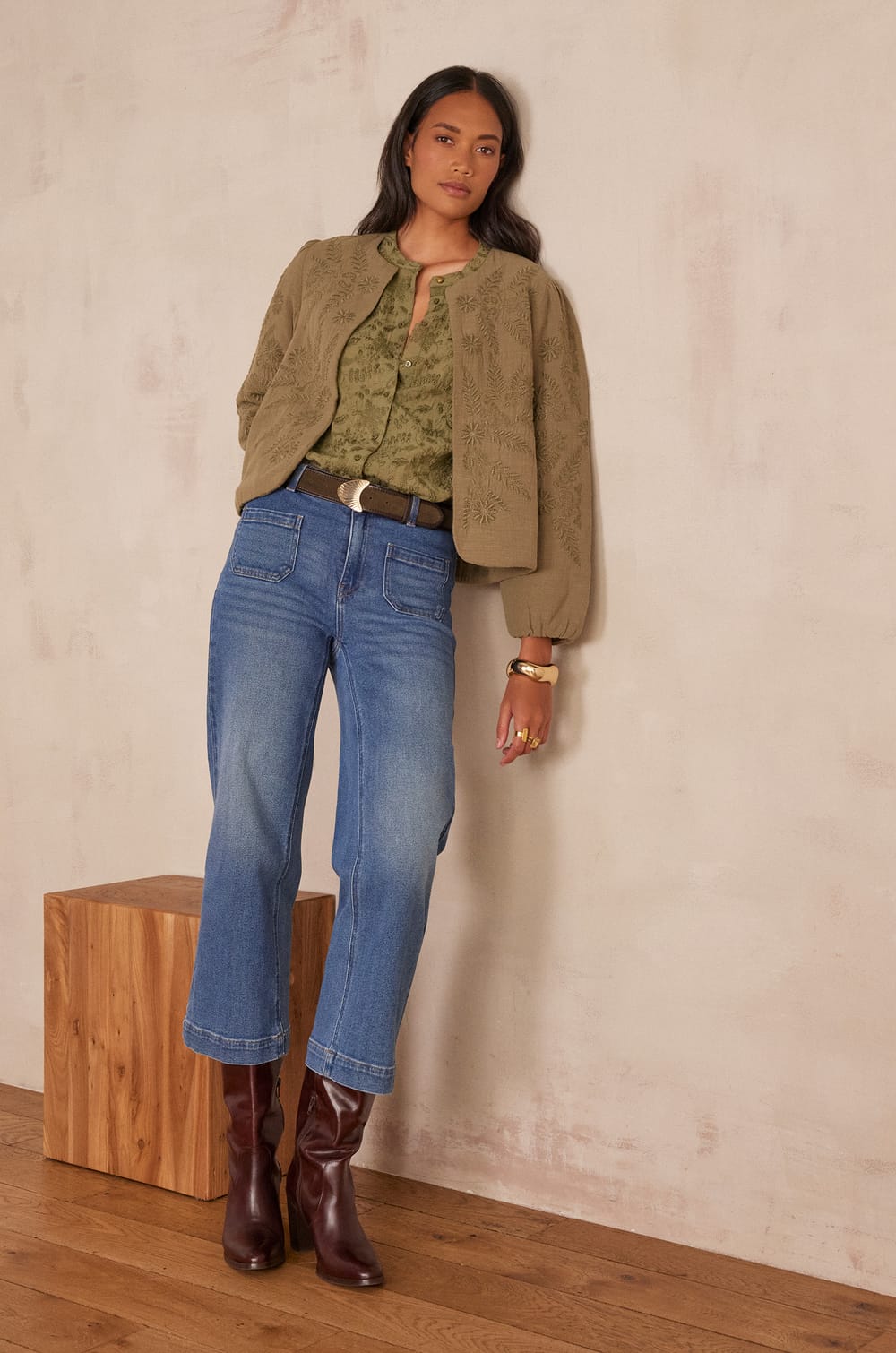 Jeans LEA CROPPED in Denim;${refinementColor}