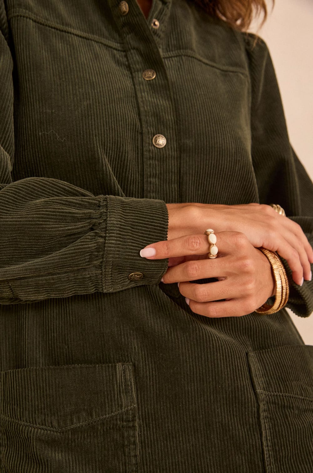 Straight fir green cotton dress BLAKE;${refinementColor}