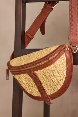 LUCIEN leather and raffia belt bag;${refinementColor}