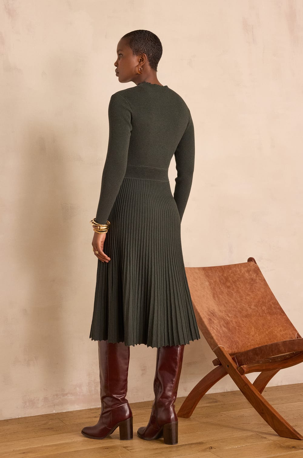 MARTIKA pleated knit dress;${refinementColor}