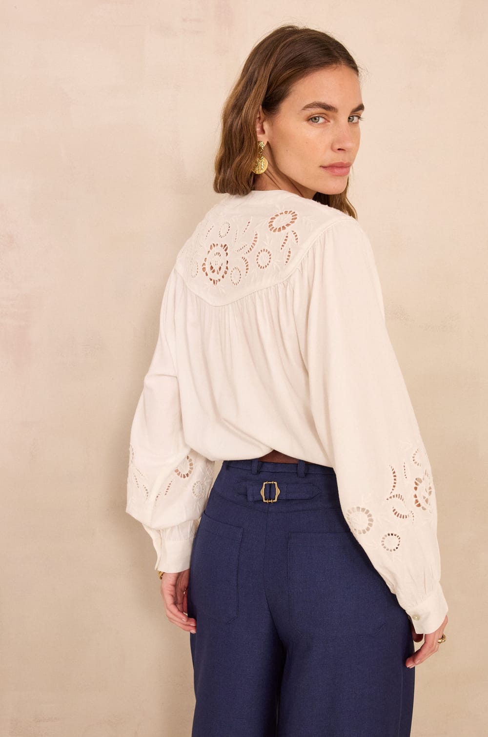 Long Sleeve Blouse Mixed Cotton DOLLY;${refinementColor}