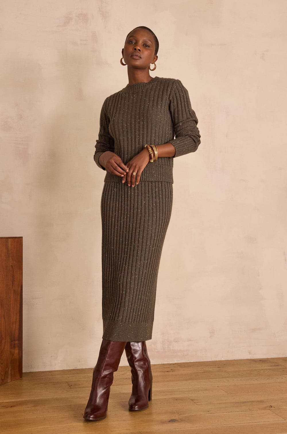 EMMA ribbed long skirt;${refinementColor}