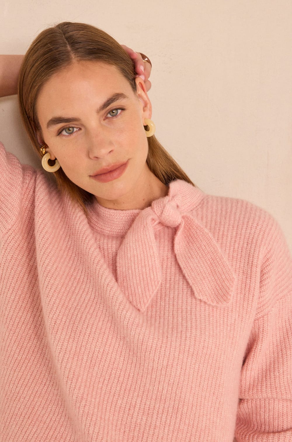 Blush pink high-neck sweater ANAIS;${refinementColor}