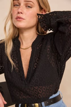 Embroidered cotton V-neck blouse DANIELA;${refinementColor}