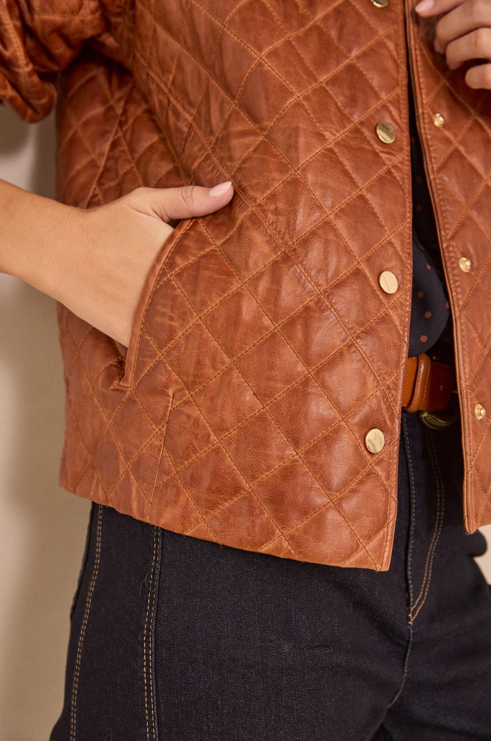Cinnamon quilted leather jacket BETSY;${refinementColor}