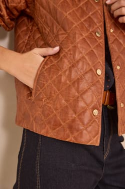 Cinnamon quilted leather jacket BETSY;${refinementColor}