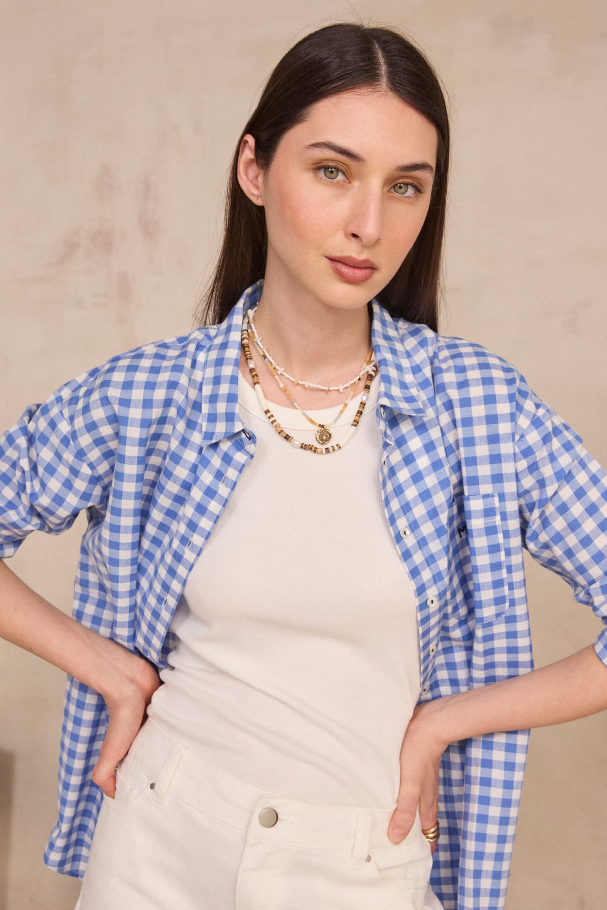 Long-sleeve cotton checkered shirt MARILOU;${refinementColor}