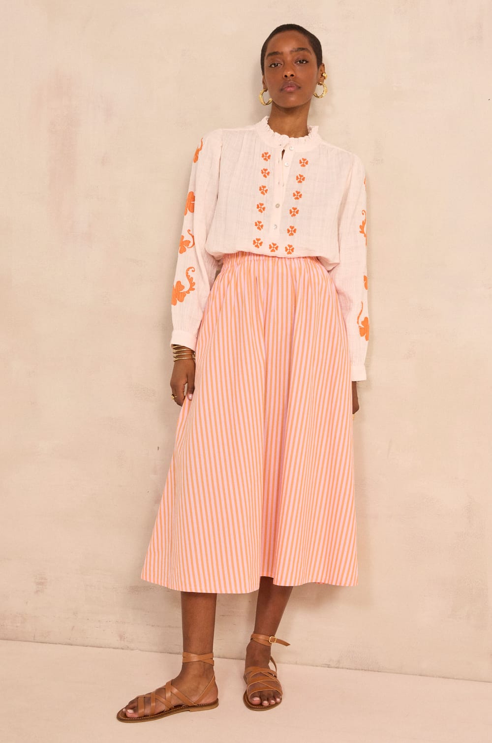 Embroidered long-sleeved cotton blouse DANTESSE;${refinementColor}