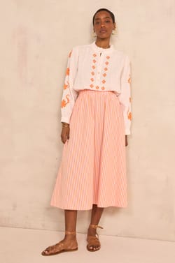 Blusa de algod&oacute;n bordada de mangas largas DANTESSE;${refinementColor}