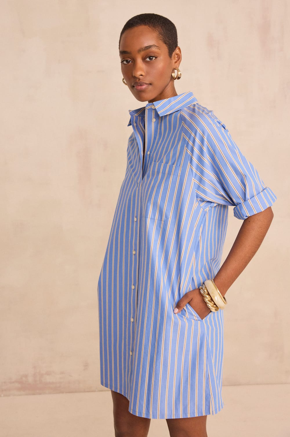 Striped cotton shirt dress BESTA;${refinementColor}