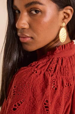 Embroidered 3/4 Sleeve Cotton Blouse MASHA;${refinementColor}