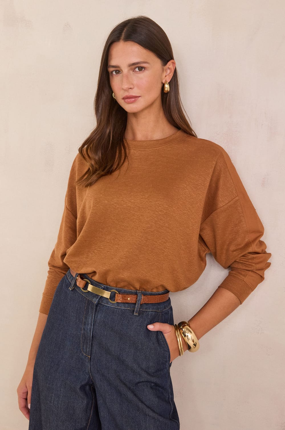 LISA linen and cotton sweatshirt;${refinementColor}